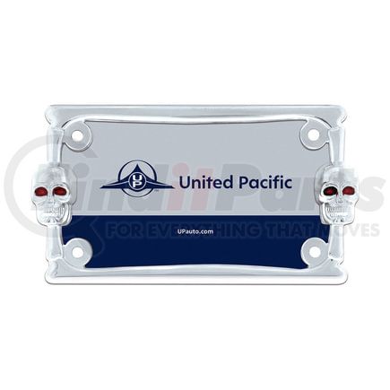 United Pacific 50075 License Plate Frame - Chrome, Two Skull Motorcycle