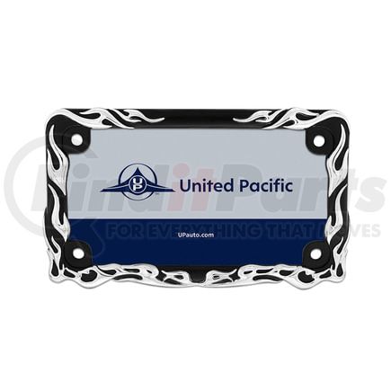United Pacific 50129 License Plate Frame - Chrome Flame, Black Frame, Fits U.S. Motorcycle License Plates