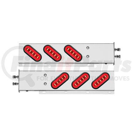 United Pacific 63791 Light Bar - Rear, "Glo" Light, Stainless Steel, Spring Loaded, with 2.5" Bolt Pattern, Stop/Turn/Tail Light, Red LED, Clear Lens, with Rubber Grommets, 22 LED Per Light, Divider Bar Inner Design