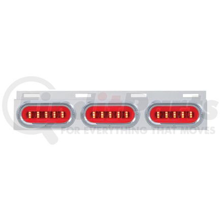 United Pacific 63817 Mud Flap Bracket - Top, Stainless, with Three 22 LED 6" Oval "Glo" Lights & Visors, Red LED/Clear Lens