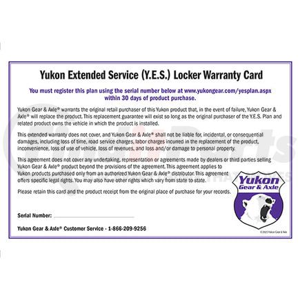 Yukon YESLOCKER Yukon Extended Service plan for Grizzly & Zip Locker.