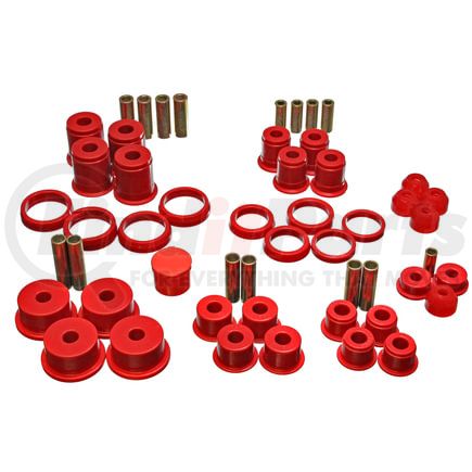 Energy Suspension 218105R Hyper-Flex System; Red; Incl. Front Control Arm Bushings; Rear Spring And Shackle Bushings; Front Track Rod Bushing; Tie Rod End Boots; Performance Polyurethane;