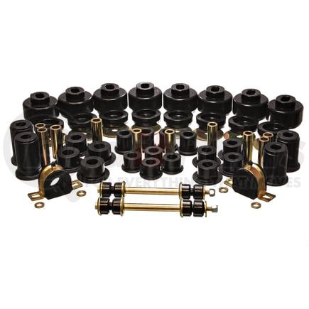 Energy Suspension 3.18129G Hyper-Flex System; Black; Incl. Front Control Arm Bushings; Rear Spring And Shackle Bushings; Front Sway Bar Bushing End Links; Body Mounts; Performance Polyurethane;