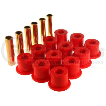 Energy Suspension 32106R Leaf Spring Bushing Set; Red; Rear; w/1.5 in. OD Frame Shackle; 1.5 in. Main Eye; 1700-2800 lb. Axle Rating; Performance Polyurethane;