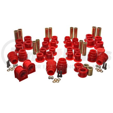 Energy Suspension 4-18120R Hyper-Flex System; Red; Incl.Front/Rear Leaf Spring Bushings; Front Sway Bar/Track Arm Bushings; Rear Overload Spring Snubbers; Front/Rear Axle Bump Stops; Perf. Polyurethane;