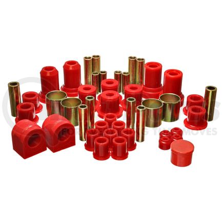 Energy Suspension 4-18125R Hyper-Flex System; Red; Incl. Front Control Arm Bushing; Rear Leaf Spring Bushings; Front Sway Bar Bushings; Performance Polyurethane;