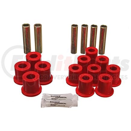Energy Suspension 42114R Leaf Spring Bushing Set; Red; Rear; Complete Spring And Shackle Set; w/Common Frame Shackle Bushings; Performance Polyurethane;