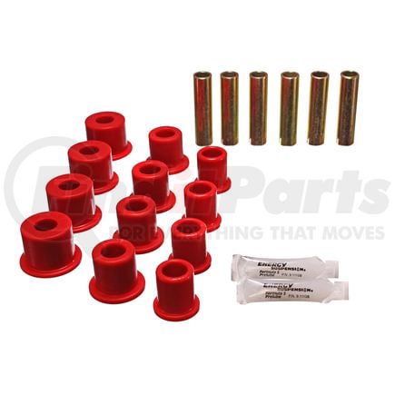Energy Suspension 42134R Leaf Spring Bushing Set; Red; Rear; Complete Spring And Shackle Set; w/Molded-In Frame Shackle Bushings; Performance Polyurethane;
