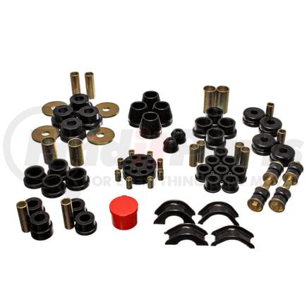 Energy Suspension 7.18101G Hyper-Flex System; Black; Incl. F/R Cntl. Arm Bush.; F Strut Rod Bush.; F/R Bump Stops; Rack/Pin. Bush.; Diff. Car. Mustache Bar Bush.; Steer. Cplr.Bush.; F End Links; Tie End Bt;