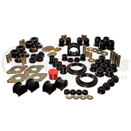 Energy Suspension 818104G Hyper-Flex System; Black; Incl.F Cntl. Arm Bush.;F Coil Spr.Isol.; Frt. Sway Bar Bush.; Frt. Rack/Pinion Bush.;Body Mt.;Rr. Spr./Shackle Bush.;Tie Rod End Boot;Perf.Polyurethane;