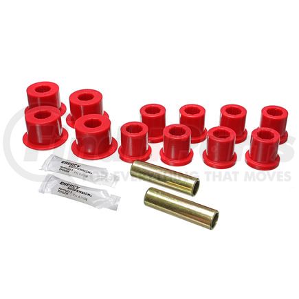 Energy Suspension 82103R Leaf Spring Bushing Set; Red; Rear; Incl. Frame Shackle Set; Performance Polyurethane;