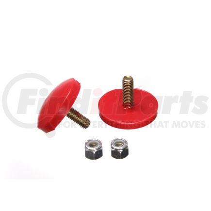 Energy Suspension 99132R Universal Bump Stop Set; Red; Ultra Low Profile Button Style; H-3/8 in.; Dia. 2 in.; 1 in. Long Stud; Incl. 2 Per Set; Performance Polyurethane;