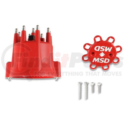 MSD 8433 MSD Distributor Cap - V8 - HEI Terminals - Red - Spark Plug Wire Retainer