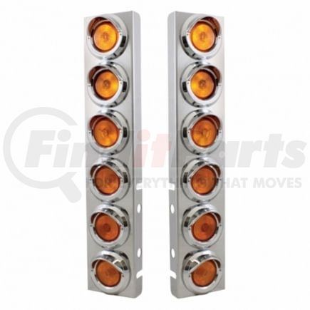 United Pacific 30773 Stainless Front Air Cleaner Bracket w/ 12X 2" Flat Lights & Visors for Peterbilt