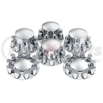 United Pacific 10317 Dome Axle Cover Combo Kit With 33mm Cylinder Thread-On Nut Covers, Chrome
