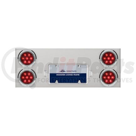 United Pacific 35082 33-3/4" Stainless Rear Center Panel w/ 4 7 LED 4" Light and Bezel, All Red