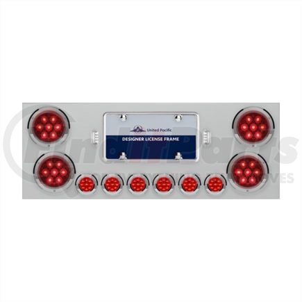 United Pacific 35081 SS Rear Center Panel w/ 4 Red LED 4" Light & 6 Red LED 2" Light and Bezel