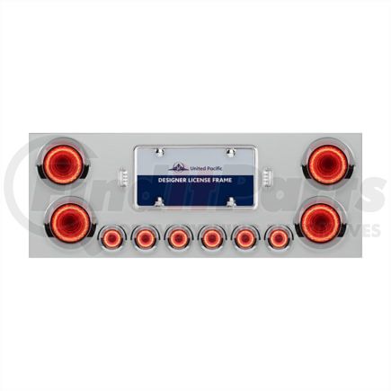 United Pacific 34499 SS Rear Center Panel w/ 4 23 LED 4" Lights & 6 9 LED 2" Mirage Lights & Visors