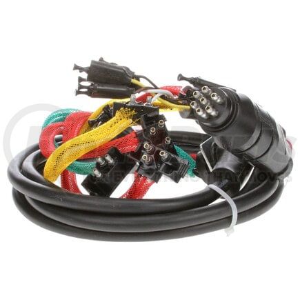 Truck-Lite 88911 Wiring Harness - 88 Series, 15 Plug, Rear, 55 in. License, Stop/Turn/Tail, with Stop/Turn/Tail, M/C, Auxiliary, Tail Breakout, 14 Gauge, Male 7 Pole Plug, Right Angle PL-3, Female .180 Bullet