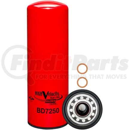 Baldwin BD7250 Engine Oil Filter - Dual-Flow Lube Spin-On used for International Engines, Trucks