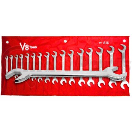 V8 Hand Tools 816 Wrench Set - 16 Piece, 8mm-23mm, 30/60° Angles, Alloy Steel, Canvas Pouch