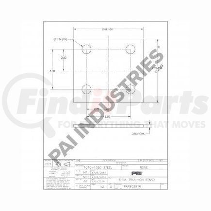 PAI 803816 Trunnion Plate Shim Spacers