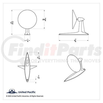 United Pacific 110746 Side View Mirror - Exterior, Chrome, Convex, with LED Turn Signal, for 1955-1957 Chevy Passenger Car