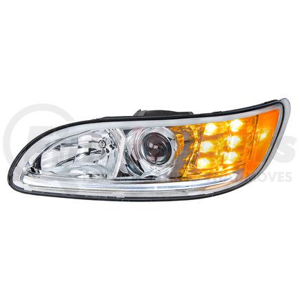 United Pacific 35808 Projection Headlight Assembly - LH, Chrome Housing, High/Low Beam, H11/HB3 Bulb, with Amber 6 LED Signal Light, White LED Position Light and LED Side Marker, Back Cover Included