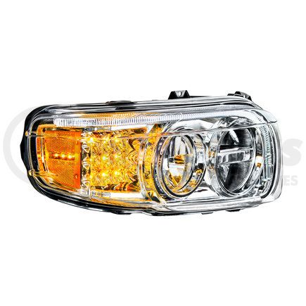 United Pacific 35795 Headlight Assembly - RH, LED, Chrome Housing, High/Low Beam, Aero Fin Design, with LED Signal, White LED Position Light and LED Side Marker