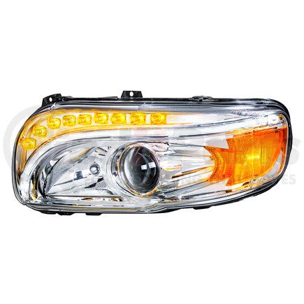 United Pacific 35802 Projection Headlight Assembly - LH, Chrome Housing, High/Low Beam, H11/HB3 Bulb, with Amber LED Signal Light, White LED Position Light and Amber LED Side Marker