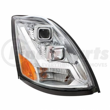 United Pacific 31446 Projection Headlight Assembly - RH, Chrome Housing, High/Low Beam, H7/H1 Bulb, with LED Signal Light and LED Position Light Bar