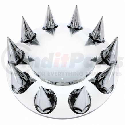UNITED PACIFIC 10252 - axle hub cover kit - chrome international front axle cover set (spike) | chrome dome front axle cover with 33mm spike thread-on nut cover