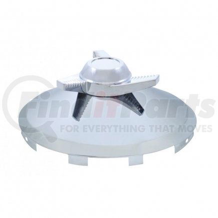 United Pacific 10161 Axle Hub Cap - Front, Universal, Chrome, with 3 Bar Left Swing Spinner, 7/16" Lip