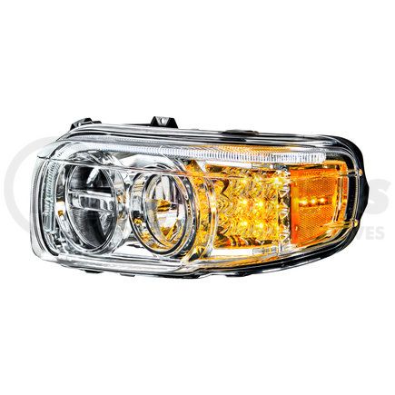 United Pacific 35794 Headlight Assembly - LH, LED, Chrome Housing, High/Low Beam, Aero Fin Design, with LED Signal, White LED Position Light and LED Side Marker