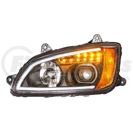 United Pacific 32781 Projection Headlight Assembly - LH, Black Housing, High/Low Beam, H7/HB3 Bulb, with Amber LED Signal/Parking Light and White LED Position Light Bar