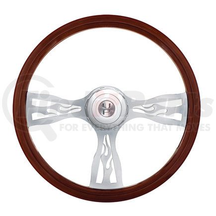 United Pacific 88180 Steering Wheel - 18" Flame Style Wood, for 2006+ Peterbilt and 2003+ Kenworth Trucks