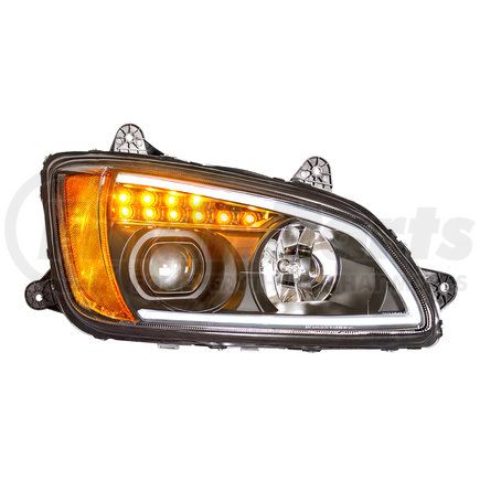United Pacific 32782 Projection Headlight Assembly - RH, Black Housing, High/Low Beam, H7/HB3 Bulb, with Amber LED Signal/Parking Light and White LED Position Light Bar