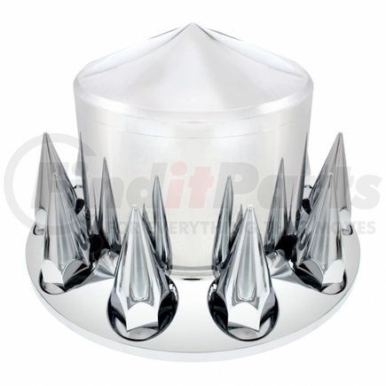 UNITED PACIFIC 10278 - axle hub cover kit - chrome international rear axle cover set- pointed cap | chrome pointed rear axle cover with 33mm spike thread-on nut cover