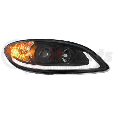 United Pacific 31184 Projection Headlight Assembly - RH, Black Housing, High/Low Beam, H7/H1/3457 Bulb, with Signal Light, LED Position Light Bar and Side Marker