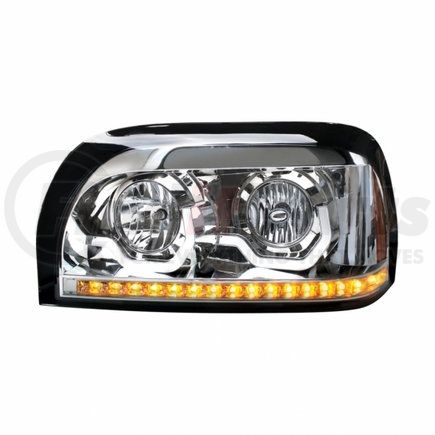 United Pacific 31203 Headlight Assembly - LH, Chrome Housing, High/Low Beam, H7/9005 Bulb, with LED Signal Light and Position Light Bar