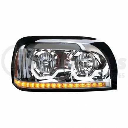 United Pacific 31204 Headlight Assembly - RH, Chrome Housing, High/Low Beam, H7/9005 Bulb, with LED Signal Light and Position Light Bar