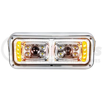 United Pacific 35824 Projection Headlight Assembly - RH, LED, 4 x 6", Chrome Housing, High/Low Beam, with LED Signal Light and White LED Position Light, Fender Liner Included