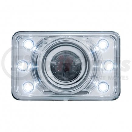 United Pacific 31375 Projection Headlight - RH/LH, 4 x 6", Rectangle, Chrome Housing, Low Beam, 9005 Bulb, with Crystal Lens, with White 6 LED Position Light, Includes (2) 9005 Adapter Plugs