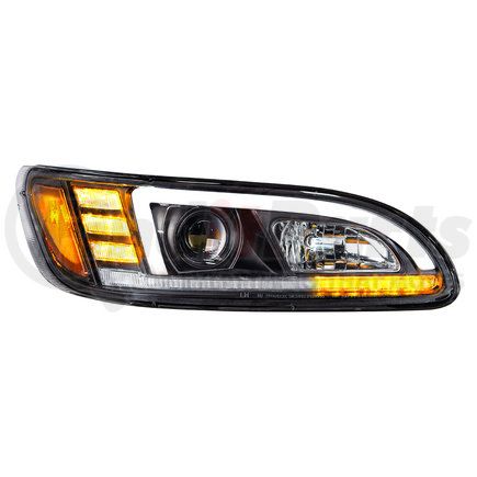 United Pacific 35768 Projection Headlight Assembly - RH, Black Housing, High/Low Beam, H7 Quartz Bulb, with 24 LED Signal (Sequential), 18 LED DRL/Position Light and Side Marker