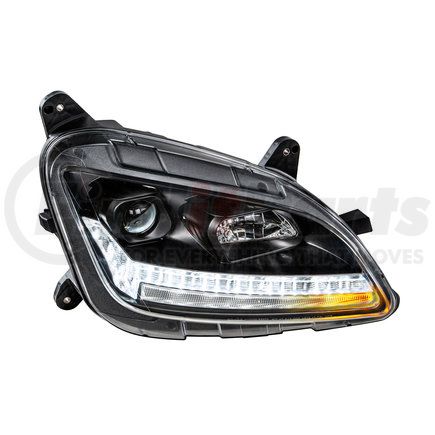 United Pacific 35782 Projection Headlight Assembly - RH, Black Housing, High/Low Beam, H7 Bulb, with LED Signal (Sequential) and LED Position Light