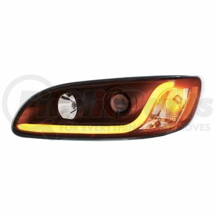 United Pacific 31239 Projection Headlight Assembly - LH, Black Housing, High/Low Beam, H7/H1/3157 Bulb, with Signal Light and Amber LED Dual Mode Light Bar