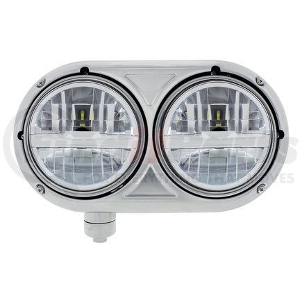 United Pacific 32783 Headlight Assembly - LED, LH, Polished Housing, High/Low Beam, Dual Light with Chrome Cross Bar