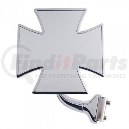 United Pacific M1006 Door Mirror - Chrome Iron, "Maltese" Cross Style, with Curved Mounting Arm