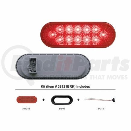 UNITED PACIFIC 38121BRK - brake / tail / turn signal light - 12 led 6" oval reflector, kit - red led/red lens | 12 led 6" oval reflector stop, turn & tail light kit - red led/red lens
