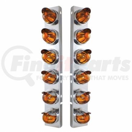 United Pacific 30999 Air Cleaner Light Bar - Front, Stainless Steel, with Bracket, Incandescent, Marker Light, Amber Lens, with SS Visors, for Peterbilt Trucks